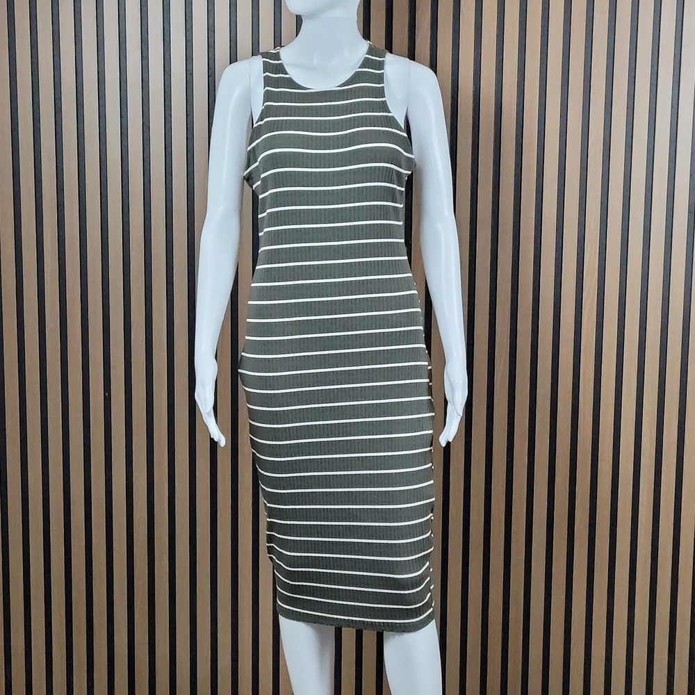 Fashion Nova Midi Dress Bodycon Racerback Olive Green Striped Ribbed 1X